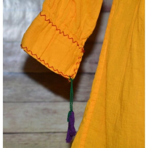 Handmade Yellow Rococo Embroidered Floral Mexican Blouse Tunic Top Size S - Picture 5 of 10
